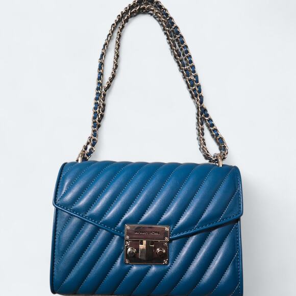 Michael Kors Rose Quilted Medium Shoulder Flap Bag Blue New Without Tags - Picture 3 of 6